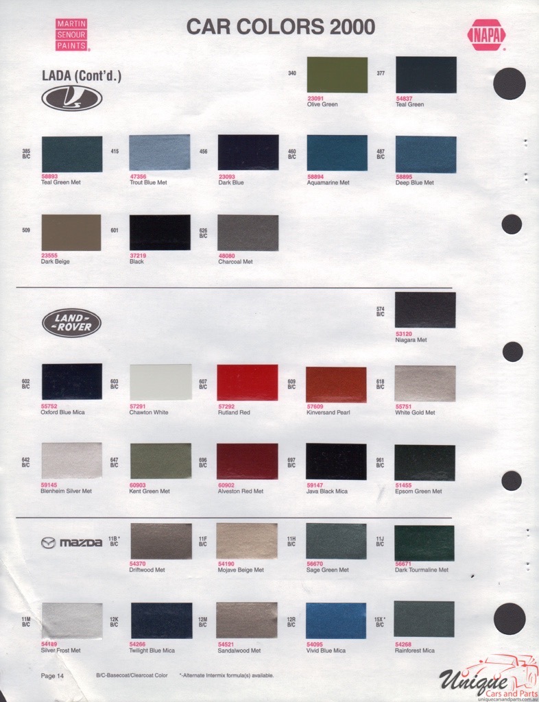 2000 Lada Paint Charts Martin-Senour 2